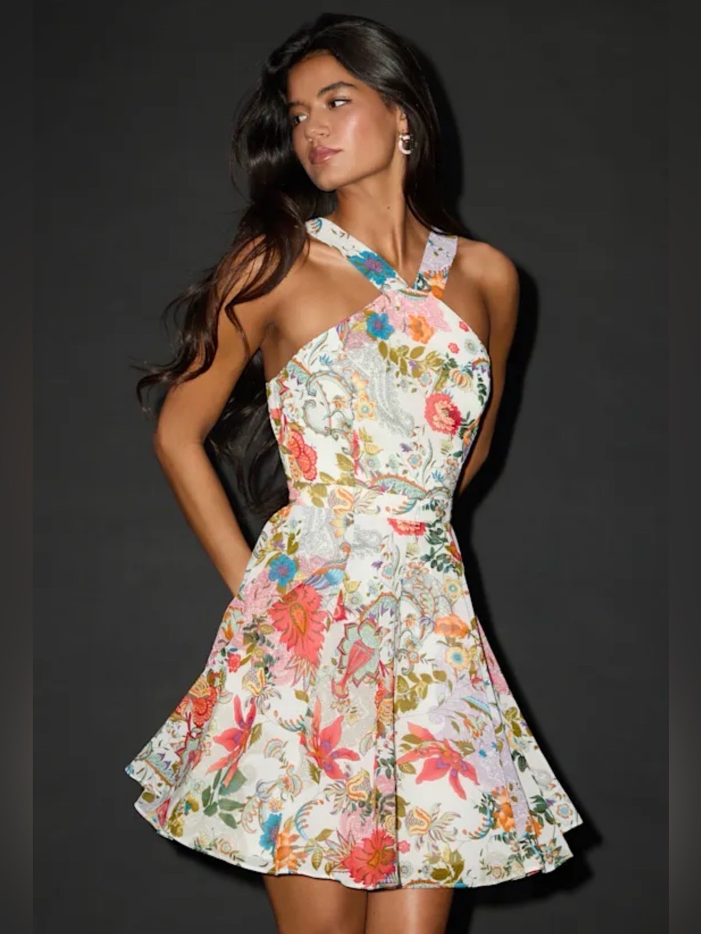 NWT Lulu's White Multi-color Floral Fit & Flare Mini Dress size XS